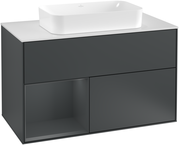 Тумба под раковину Villeroy & Boch Finion 100х50,1 см с подсветкой МДФ темно-синий матовый лак/стекло белое матовое F241HGHG