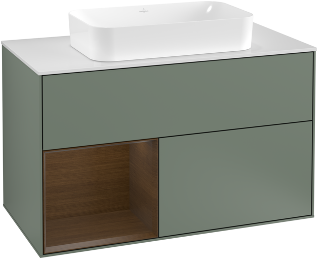 Тумба под раковину Villeroy & Boch Finion 100х50,1 см с подсветкой МДФ оливковый матовый лак/стекло белое матовое F241GNGM