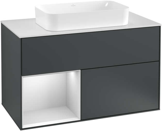 Тумба под раковину Villeroy & Boch Finion 100х50,1 см с подсветкой МДФ темно-синий матовый лак/стекло белое матовое F241MTHG