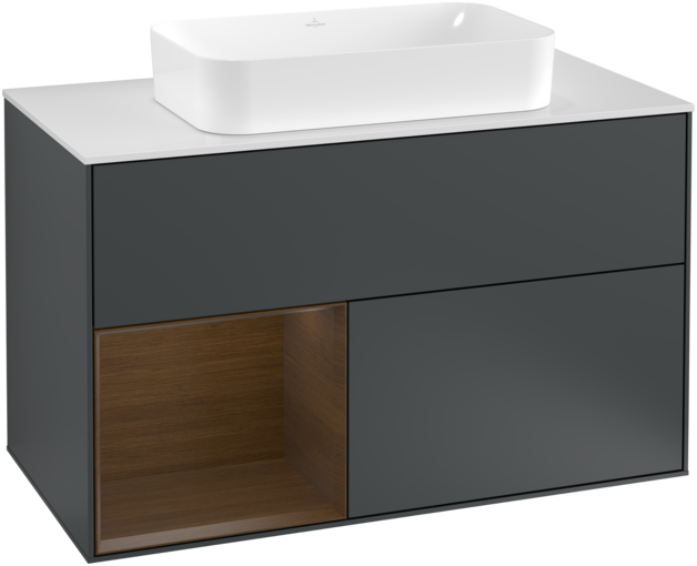 Тумба под раковину Villeroy & Boch Finion 100х50,1 см с подсветкой МДФ темно-синий матовый лак/стекло белое матовое F241GNHG