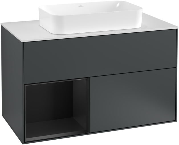 Тумба под раковину Villeroy & Boch Finion 100х50,1 см с подсветкой МДФ темно-синий матовый лак/стекло белое матовое F241PDHG