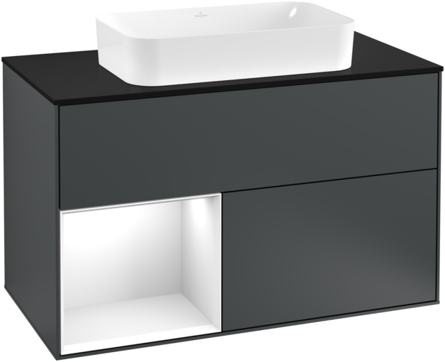 Тумба під раковину Villeroy & Boch Finion 100х50,1 см із підсвічуванням МДФ темно-синій матовий лак/скло чорне матове F242GFHG