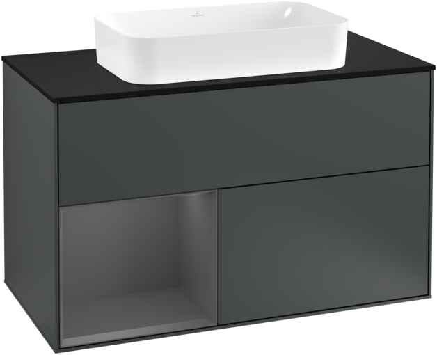 Тумба під раковину Villeroy & Boch Finion 100х50,1 см із підсвічуванням МДФ темно-синій матовий лак/скло чорне матове F242GKHG