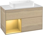 Тумба под раковину Villeroy & Boch Finion 100х50,1 см с подсветкой МДФ шпон дуба/стекло белое матовое F241HFPC