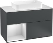 Тумба під раковину Villeroy & Boch Finion 100х50,1 см із підсвічуванням МДФ темно-синій матовий лак/скло біле матове F241MTHG