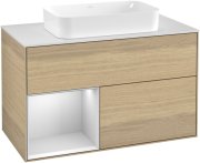 Тумба під раковину Villeroy & Boch Finion 100х50,1 см із підсвічуванням МДФ шпон дуба/скло біле матове F241MTPC