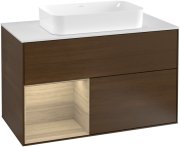 Тумба под раковину Villeroy & Boch Finion 100х50,1 см с подсветкой МДФ шпон грецкого ореха/стекло белое матовое F241PCGN