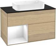 Тумба под раковину Villeroy & Boch Finion 100х50,1 см с подсветкой МДФ шпон дуба/стекло черное матовое F242GFPC