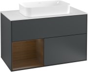 Тумба під раковину Villeroy & Boch Finion 100х50,1 см із підсвічуванням МДФ темно-синій матовий лак/скло біле матове F241GNHG