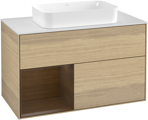 Тумба під раковину Villeroy & Boch Finion 100х50,1 см із підсвічуванням МДФ шпон дуба/скло біле матове F241GNPC