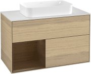 Тумба под раковину Villeroy & Boch Finion 100х50,1 см с подсветкой МДФ шпон дуба/стекло белое матовое F241GNPC