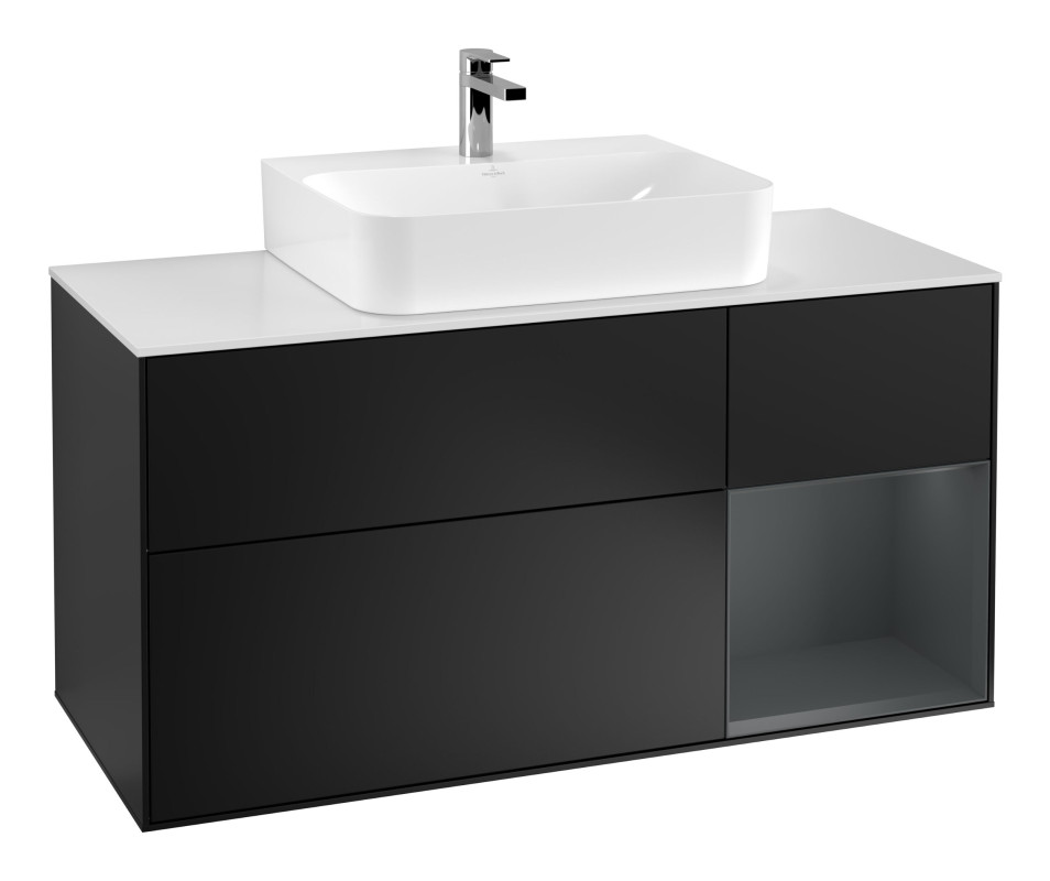 Тумба під раковину Villeroy & Boch Finion 120х50,1 см із підсвічуванням МДФ чорний матовий лак/скло біле матове F171HGPD