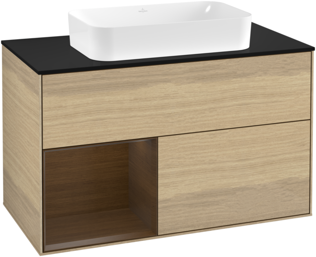 Тумба под раковину Villeroy & Boch Finion 100х50,1 см с подсветкой МДФ шпон дуба/стекло черное матовое F242GNPC