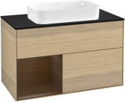 Тумба под раковину Villeroy & Boch Finion 100х50,1 см с подсветкой МДФ шпон дуба/стекло черное матовое F242GNPC