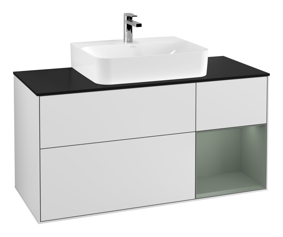 Тумба під раковину Villeroy & Boch Finion 120х50,1 см із підсвічуванням МДФ білий матовий лак/скло чорне матове F172GMMT