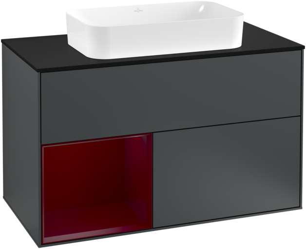 Тумба под раковину Villeroy & Boch Finion 100х50,1 см с подсветкой МДФ темно-синий матовый лак/стекло черное матовое F242HBHG