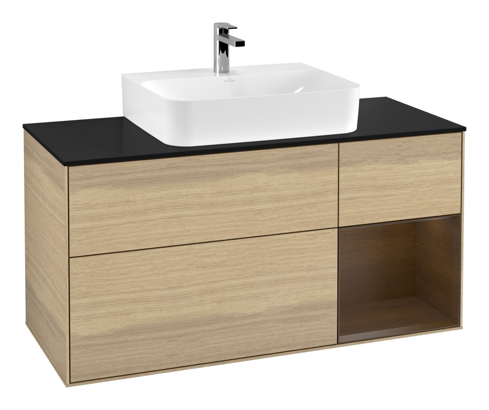 Тумба під раковину Villeroy & Boch Finion 120х50,1 см із підсвічуванням МДФ шпон дуба/скло чорне матове F172GNPC