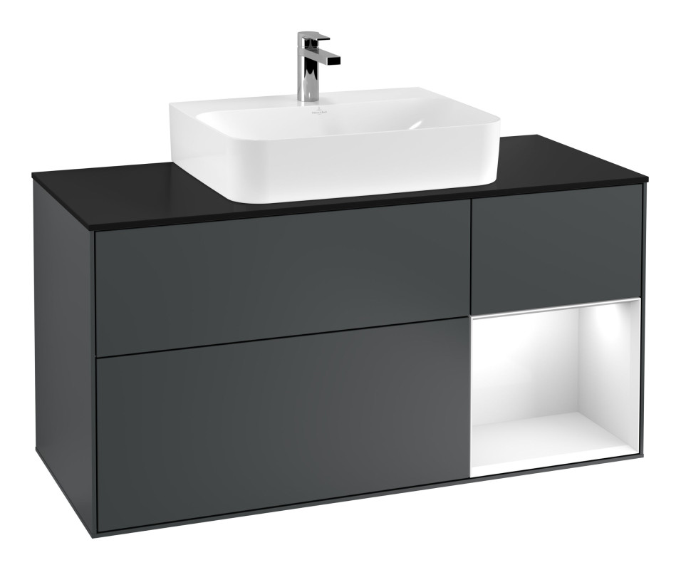 Тумба під раковину Villeroy & Boch Finion 120х50,1 см із підсвічуванням МДФ темно-синій матовий лак/скло чорне матове F172GFHG