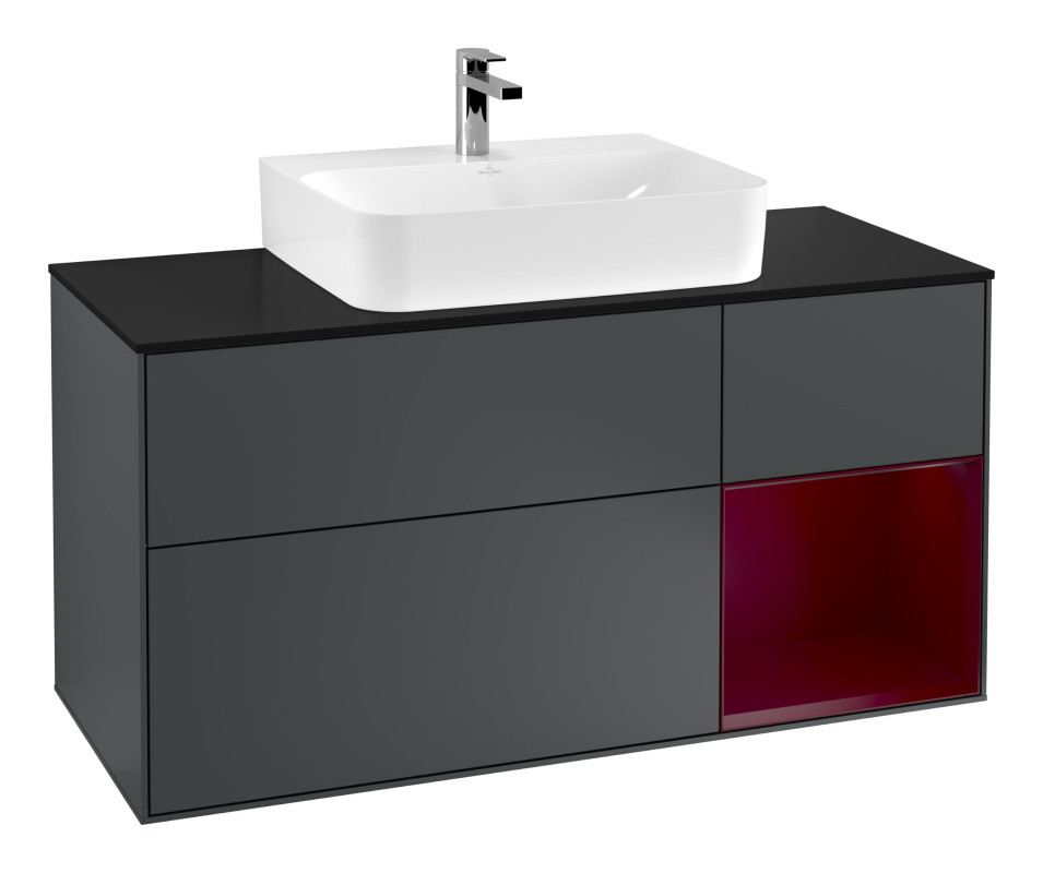 Тумба під раковину Villeroy & Boch Finion 120х50,1 см із підсвічуванням МДФ темно-синій матовий лак/скло чорне матове F172HBHG