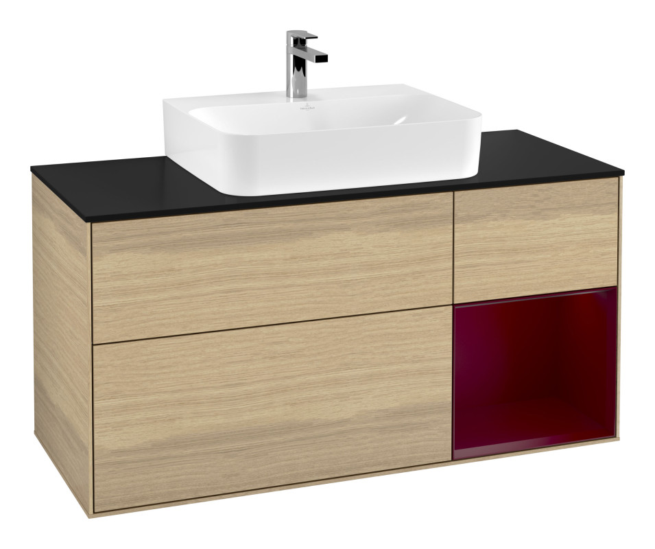 Тумба под раковину Villeroy & Boch Finion 120х50,1 см с подсветкой МДФ шпон дуба/стекло черное матовое F172HBPC