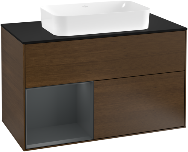 Тумба під раковину Villeroy & Boch Finion 100х50,1 см з підсвічуванням МДФ шпон волоського горіха/скло чорне матове F242HGGN