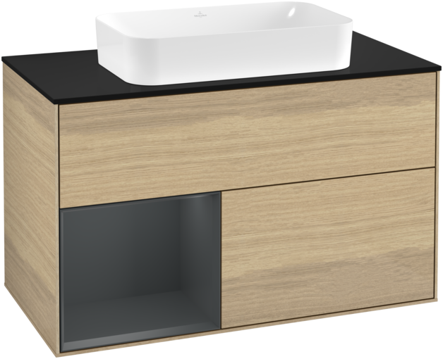 Тумба під раковину Villeroy & Boch Finion 100х50,1 см із підсвічуванням МДФ шпон дуба/скло чорне матове F242HGPC