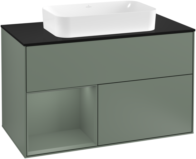 Тумба под раковину Villeroy & Boch Finion 100х50,1 см с подсветкой МДФ оливковый матовый лак/стекло черное матовое F242GMGM