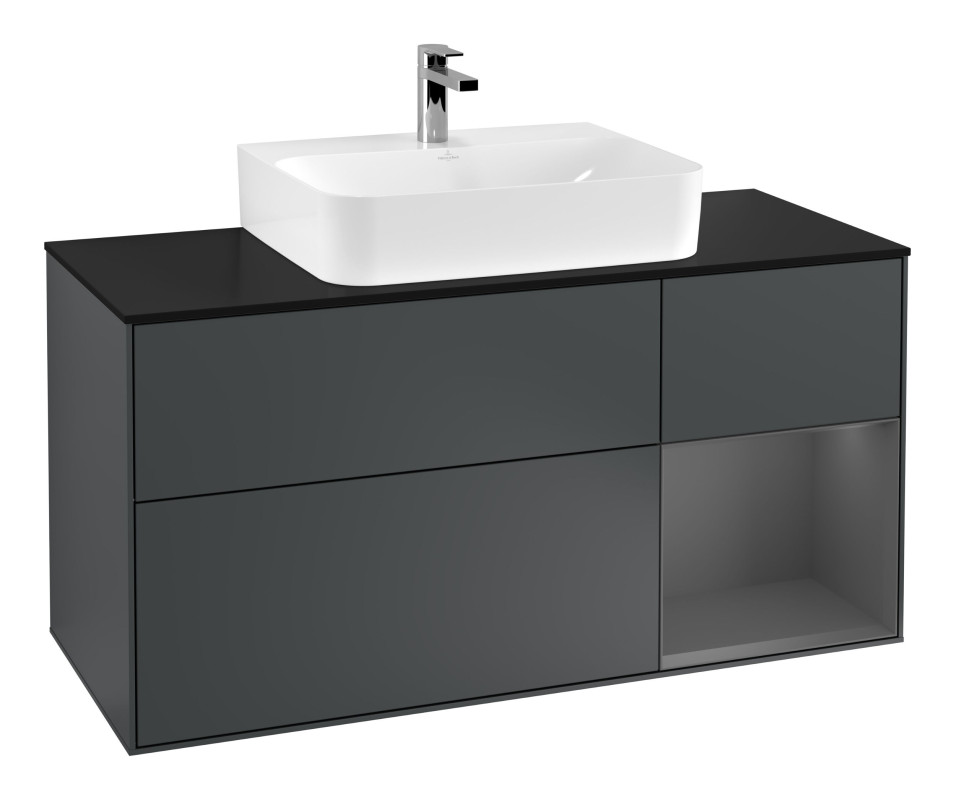 Тумба под раковину Villeroy & Boch Finion 120х50,1 см с подсветкой МДФ темно-синий матовый лак/стекло черное матовое F172GKHG