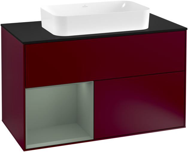 Тумба под раковину Villeroy & Boch Finion 100х50,1 см с подсветкой МДФ пион матовый лак/стекло черное матовое F242GMHB