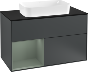 Тумба под раковину Villeroy & Boch Finion 100х50,1 см с подсветкой МДФ темно-синий матовый лак/стекло черное матовое F242GMHG