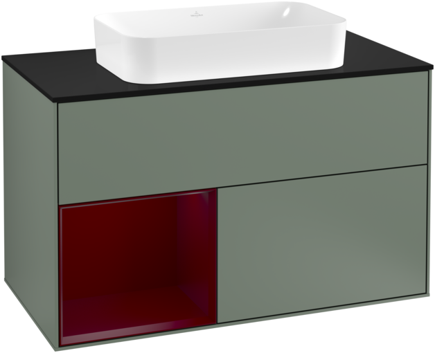 Тумба під раковину Villeroy & Boch Finion 100х50,1 см із підсвічуванням МДФ оливковий матовий лак/скло чорне матове F242HBGM