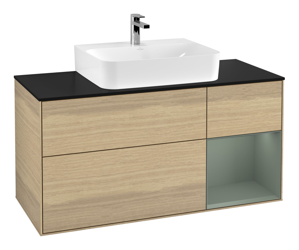 Тумба під раковину Villeroy & Boch Finion 120х50,1 см із підсвічуванням МДФ шпон дуба/скло чорне матове F172GMPC