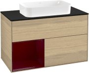 Тумба під раковину Villeroy & Boch Finion 100х50,1 см із підсвічуванням МДФ шпон дуба/скло чорне матове F242HBPC