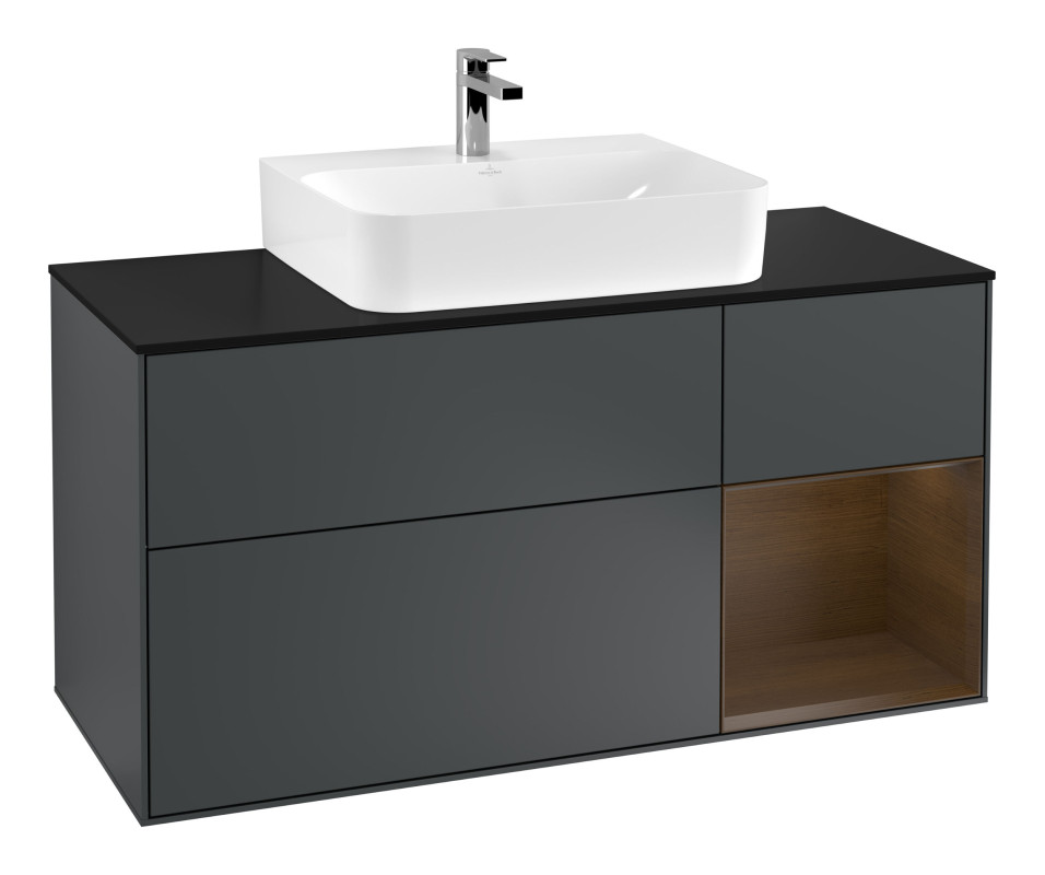 Тумба під раковину Villeroy & Boch Finion 120х50,1 см із підсвічуванням МДФ темно-синій матовий лак/скло чорне матове F172GNHG