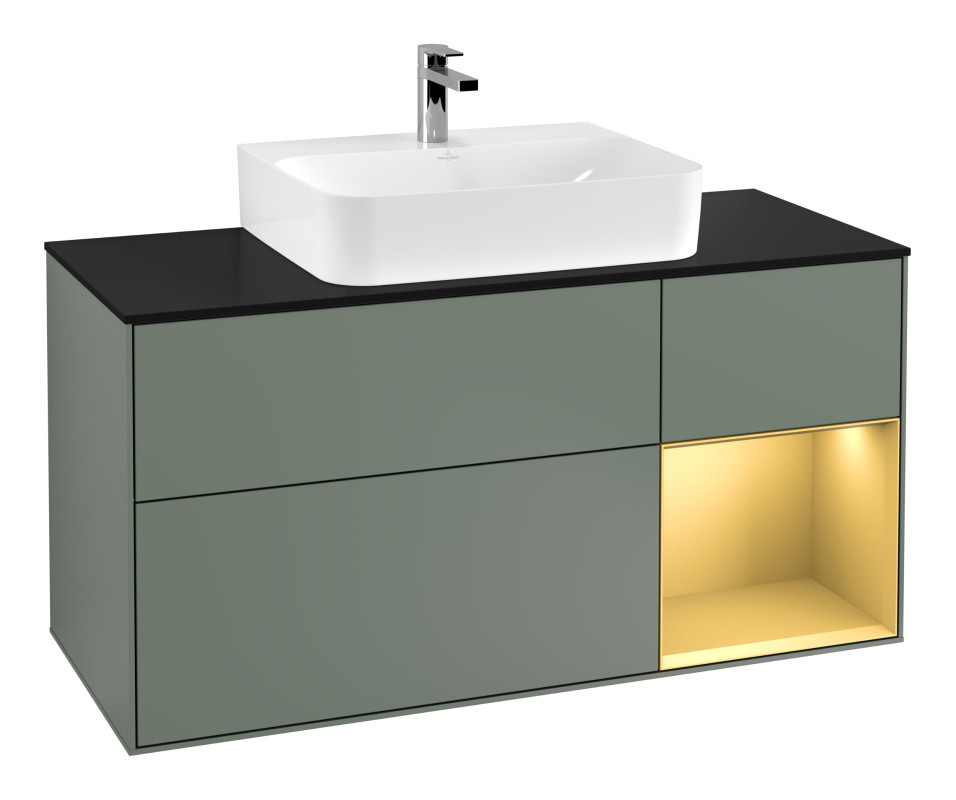 Тумба під раковину Villeroy & Boch Finion 120х50,1 см із підсвічуванням МДФ оливковий матовий лак/скло чорне матове F172HFGM