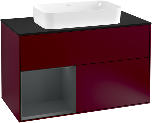 Тумба під раковину Villeroy & Boch Finion 100х50,1 см з підсвічуванням МДФ півонія матовий лак/скло чорне матове F242HGHB