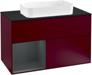 Тумба під раковину Villeroy & Boch Finion 100х50,1 см з підсвічуванням МДФ півонія матовий лак/скло чорне матове F242HGHB