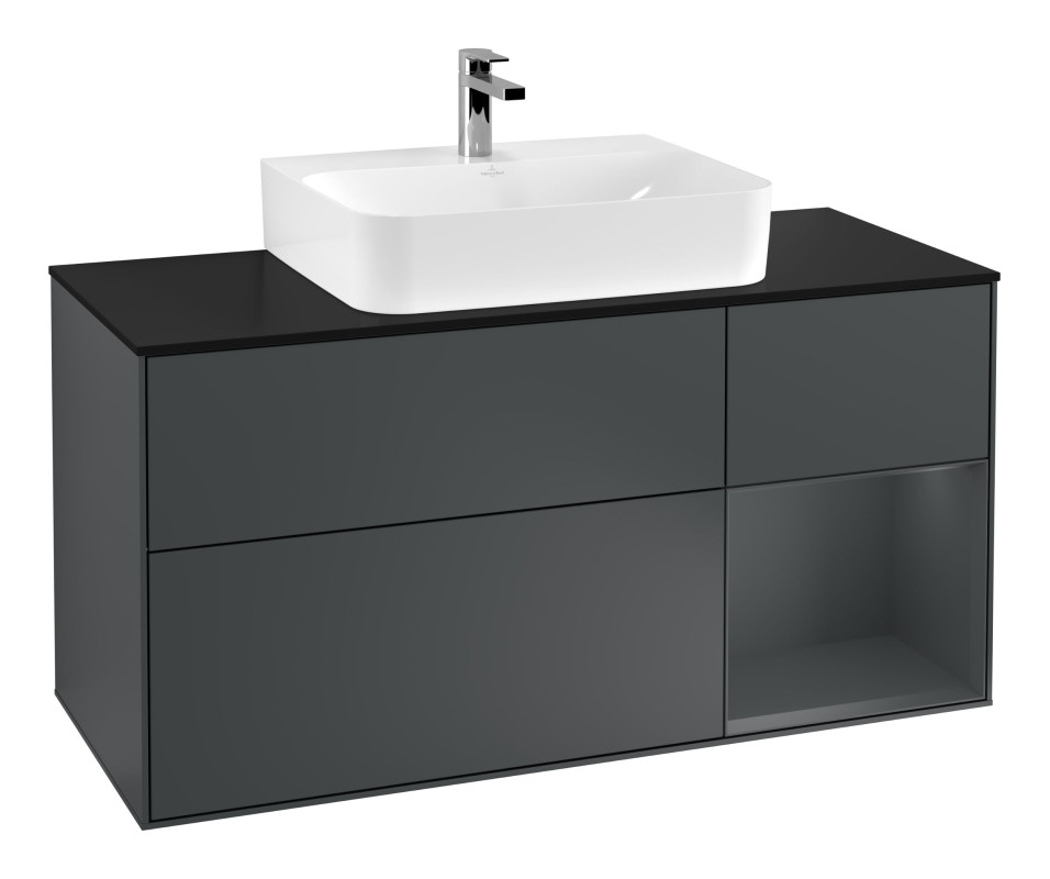 Тумба під раковину Villeroy & Boch Finion 120х50,1 см із підсвічуванням МДФ темно-синій матовий лак/скло чорне матове F172HGHG