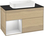Тумба под раковину Villeroy & Boch Finion 100х50,1 см с подсветкой МДФ шпон дуба/стекло черное матовое F242MTPC