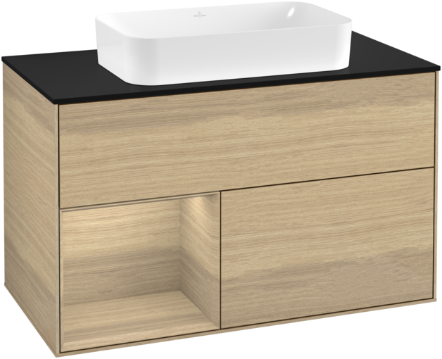 Тумба під раковину Villeroy & Boch Finion 100х50,1 см із підсвічуванням МДФ шпон дуба/скло чорне матове F242PCPC
