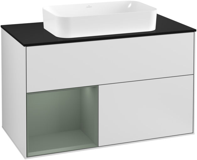 Тумба під раковину Villeroy & Boch Finion 100х50,1 см із підсвічуванням МДФ білий матовий лак/скло чорне матове F242GMMT