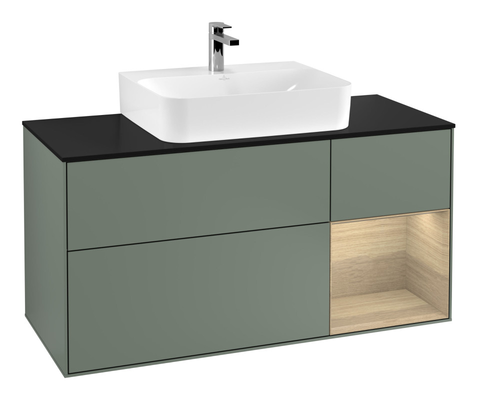 Тумба под раковину Villeroy & Boch Finion 120х50,1 см с подсветкой МДФ оливковый матовый лак/стекло черное матовое F172PCGM