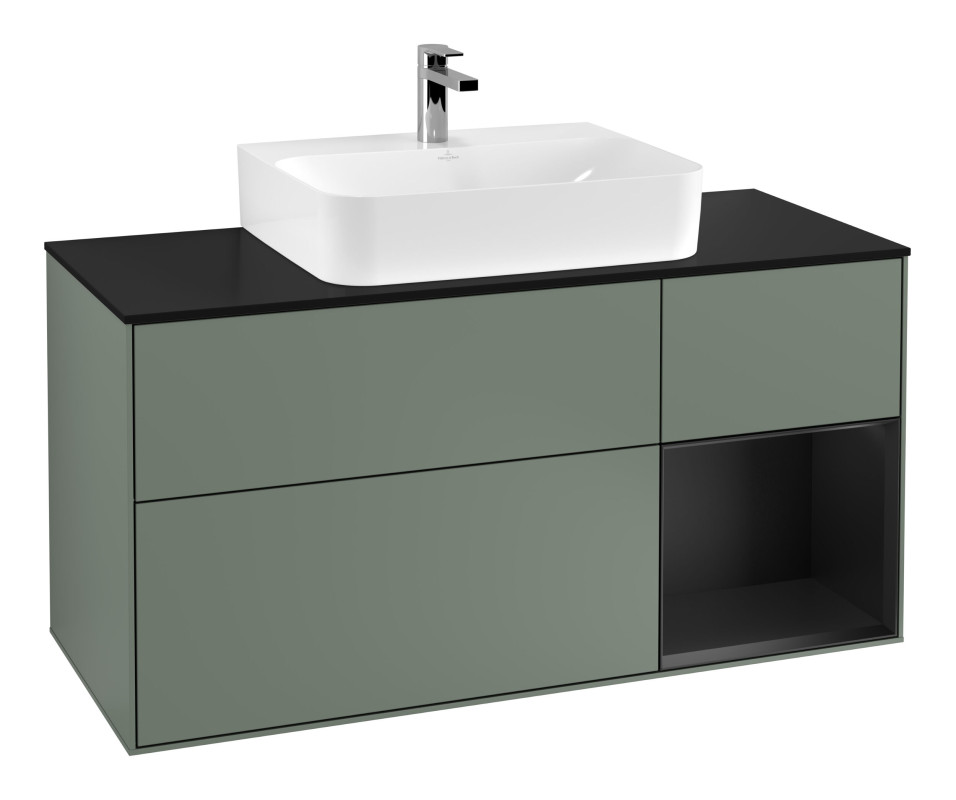 Тумба під раковину Villeroy & Boch Finion 120х50,1 см із підсвічуванням МДФ оливковий матовий лак/скло чорне матове F172PDGM
