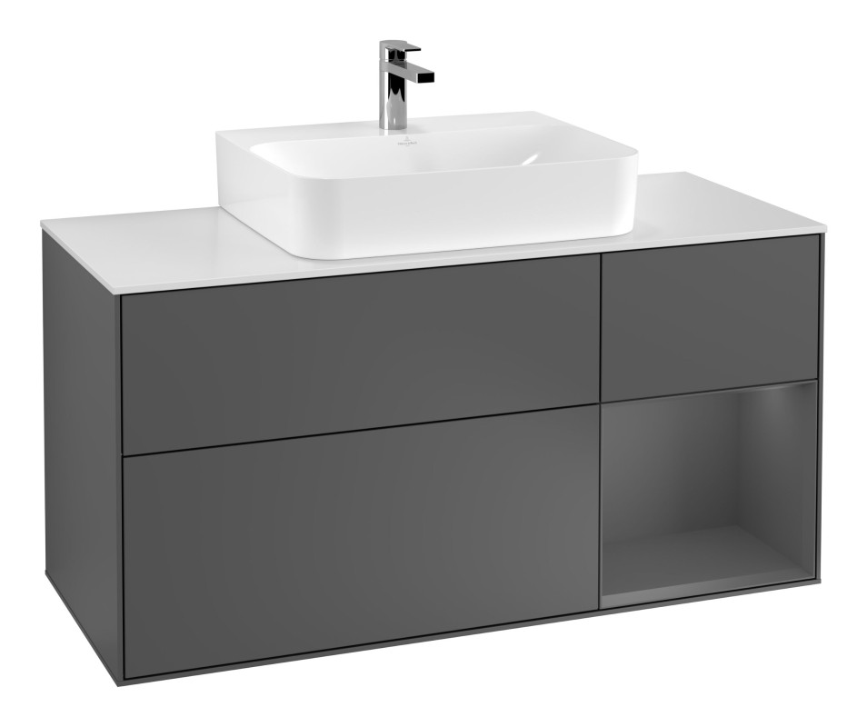 Тумба под раковину Villeroy & Boch Finion 120х50,1 см с подсветкой МДФ антрацит матовый лак/стекло белое матовое G171GKGK