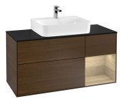 Тумба під раковину Villeroy & Boch Finion 120х50,1 см із підсвічуванням МДФ шпон волоського горіха/скло чорне матове F172PCGN