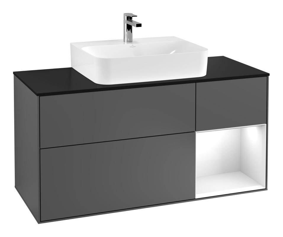 Тумба под раковину Villeroy & Boch Finion 120х50,1 см с подсветкой МДФ антрацит матовый лак/стекло черное матовое G172GFGK