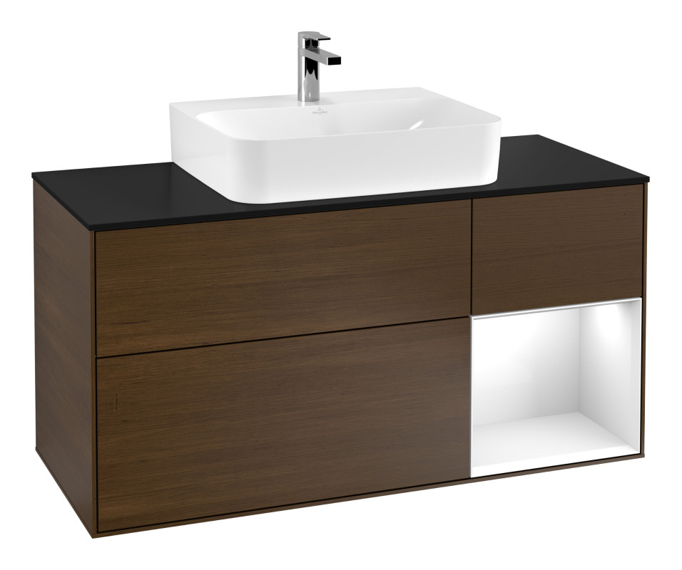 Тумба под раковину Villeroy & Boch Finion 120х50,1 см с подсветкой МДФ шпон грецкого ореха/стекло черное матовое G172GFGN