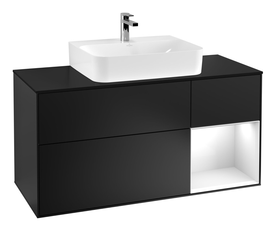 Тумба под раковину Villeroy & Boch Finion 120х50,1 см с подсветкой МДФ черный матовый лак/стекло черное матовое G172GFPD