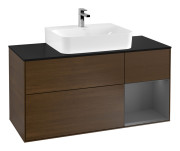 Тумба под раковину Villeroy & Boch Finion 120х50,1 см с подсветкой МДФ шпон грецкого ореха/стекло черное матовое G172GKGN