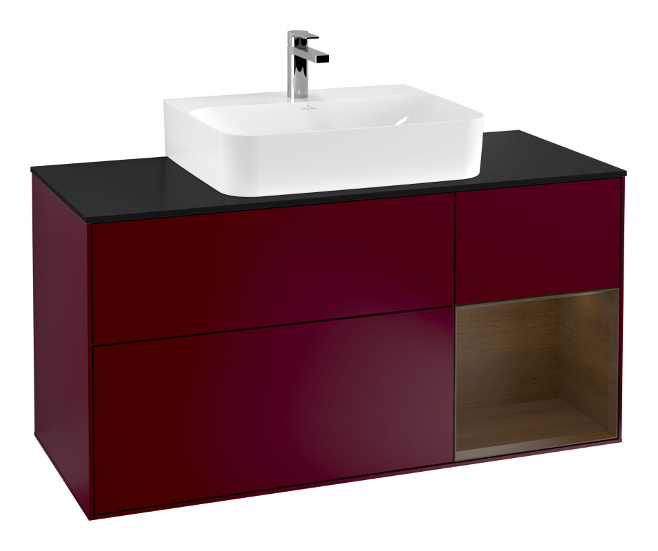 Тумба під раковину Villeroy & Boch Finion 120х50,1 см із підсвічуванням МДФ півонія матовий лак/скло чорне матове G172GNHB